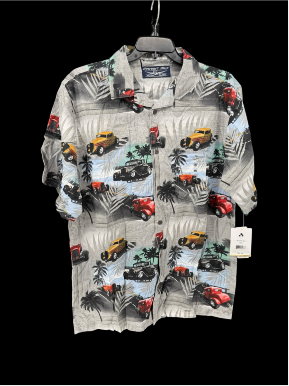 Men's Newport Blue Casual Button Down Shirt XXL Grey Car Print